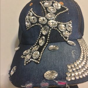 ♥️  Blue Jean Studded Baseball Cap Bling Hat